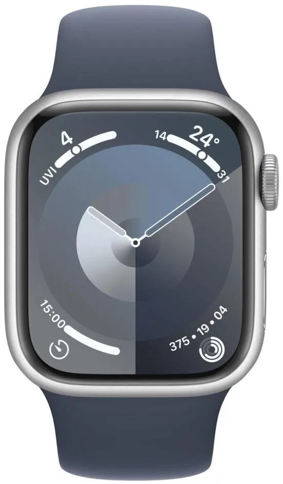 Apple Watch Series 9 (GPS + Cellular) 41mm Aluminiumgehäuse silber, Sportband sturmblau S/M