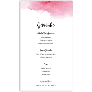 10 Menükarten Hochzeit zum Bedrucken Getränkekarten Tischdeko Hochzeit Platzkarten (Aquarell rosa)