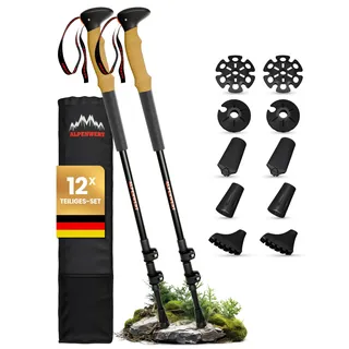ALPENWERT Wanderstöcke [Aluminium] Walking Stöcke für Damen und Herren - Teleskop Trekkingstöcke mit Korkgriff zum Wandern, Nordic Walking und Skitouren (Aluminium)