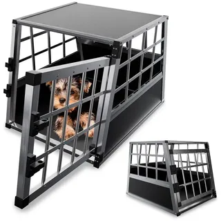 Juskys Alu Hundetransportbox M - 69×54×50 cm & pflegeleicht - Hundebox robust Gittertür verschließbar Aluminium Transportbox für Hunde