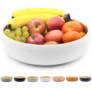 Dehaus® Groß Stilvolle Handgemacht Bambus Schüssel 30cm, als Obstschale, Salatschüssel oder Brotkorb, Obstkorb aus Holz, moderner Holzschale, große runde Schale (Weiß)