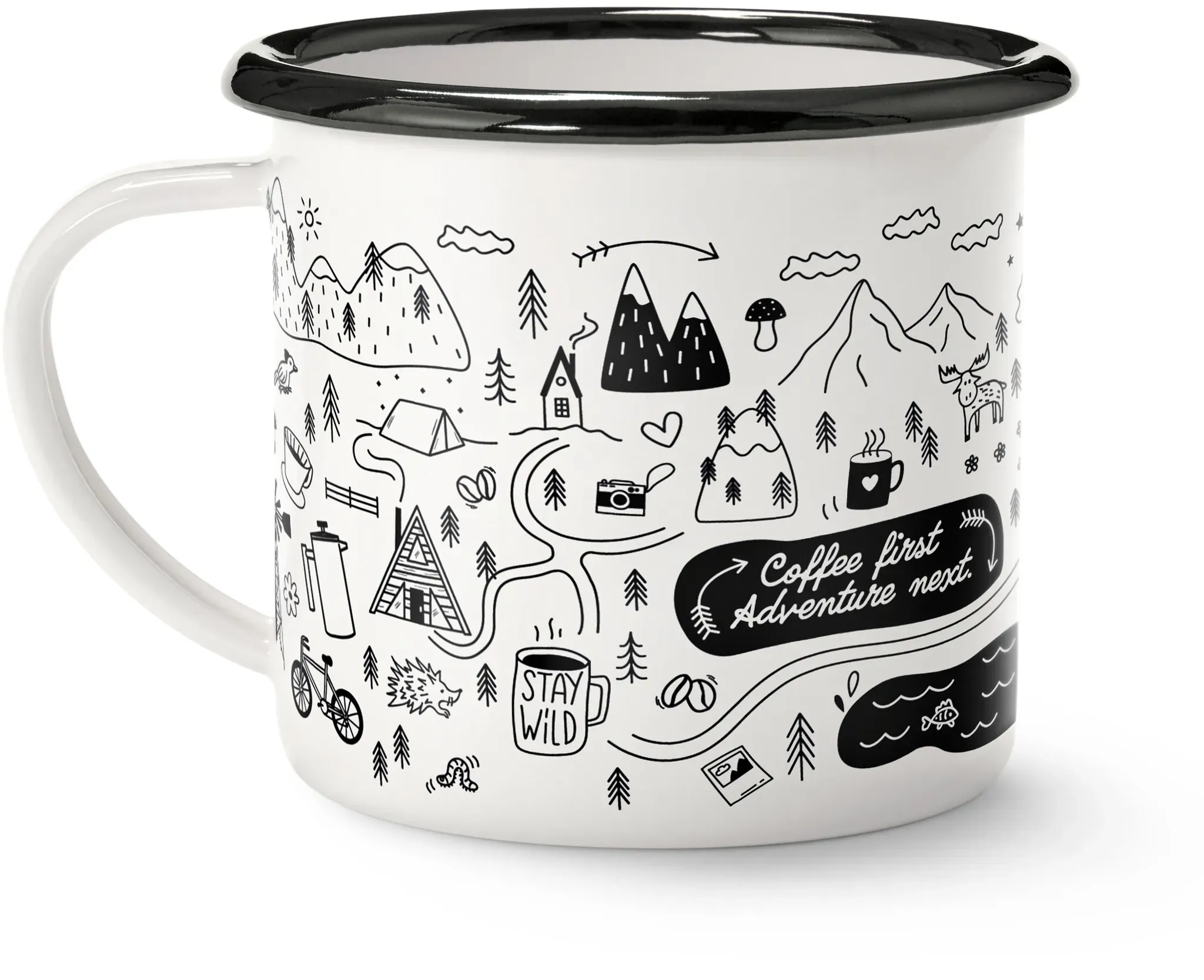Tchibo - Emaille-Kaffeebecher Adventure - schwarz