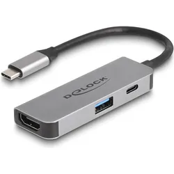 Delock USB Type-C Adapter zu HDMI 4K 60 Hz mit USB Typ-A und (HDMI, USB Typ-C, USB-A, 15 cm), Data + Video Adapter, Grau