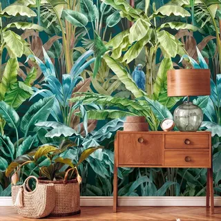 living walls Fototapete Metropolitan Stories. Travel Styles. Tapete Dschungel, glatt, matt, gemustert, neutral, (1 St), Palmenblätter Fototapete Floral Tapeten Wohnzimmer Schlafzimmer Küche blau|braun|grün
