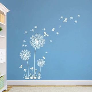 Pusteblume Fensterbilder, Wandtattoo Pusteblume, Wandsticker Blumen Schmetterlinge, Wandaufkleber Wanddeko, Pflanzen Deko, für Fenster Wohnzimmer Schlafzimmer Küche Bad Flur Weiß
