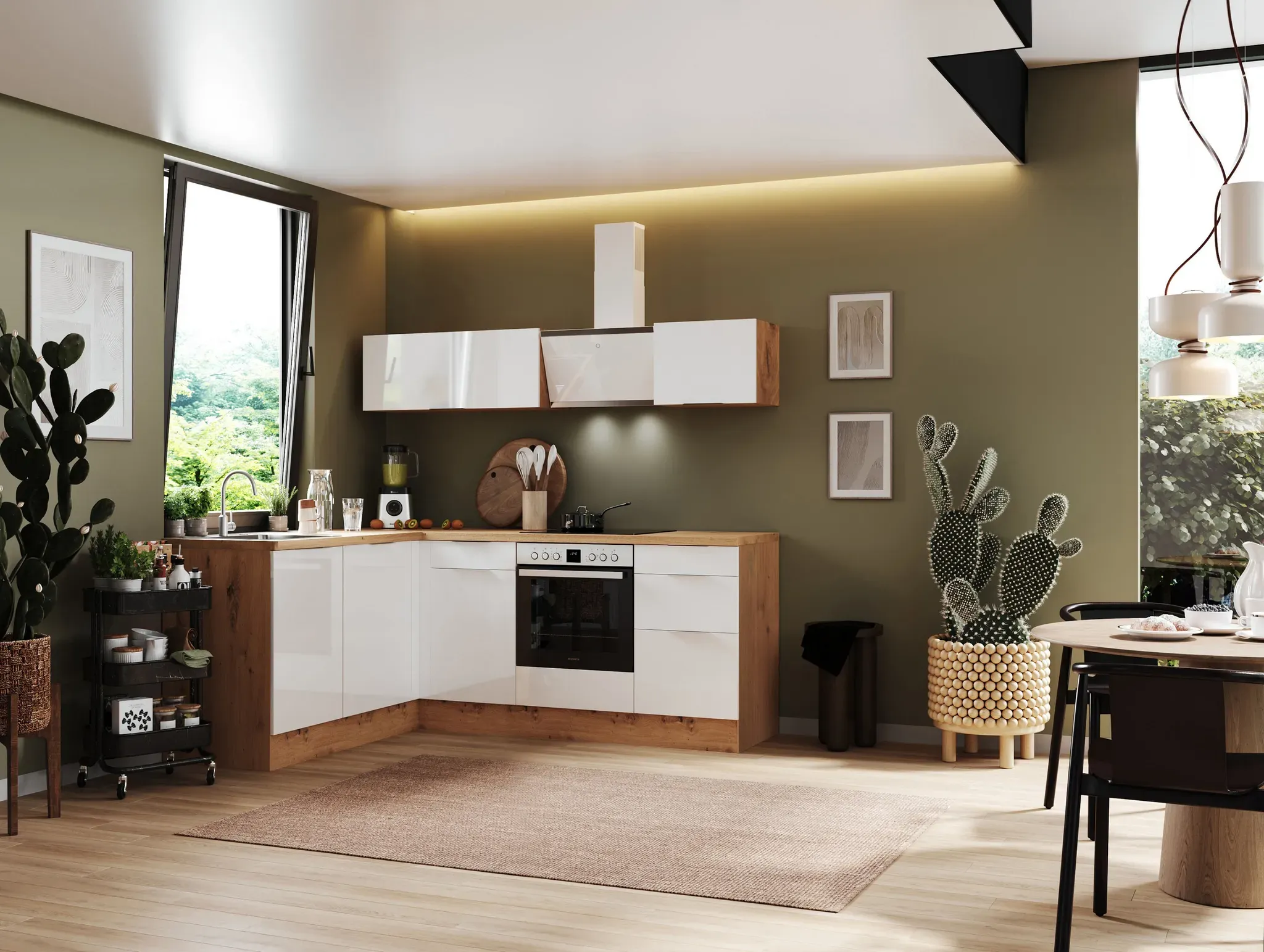 Küche vormontierte L - Küche 220 x 175 cm wechselseitig aufbaubar incl. Geräte R...