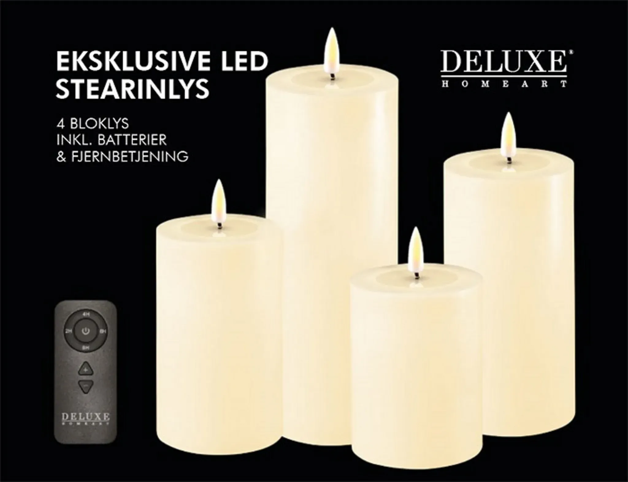 Deluxe Homeart Geschenkbox LED Blockkerzen Set mit Fernbedienung, 4 Kerzen + Fernbedienung, cream