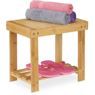 Relaxdays Fußbank Bambus, bis 100 kg, Stabiler Tritthocker, Kinderhocker Bad, Fußhocker, HxBxT: 33,5 x 25 x 39 cm, natur