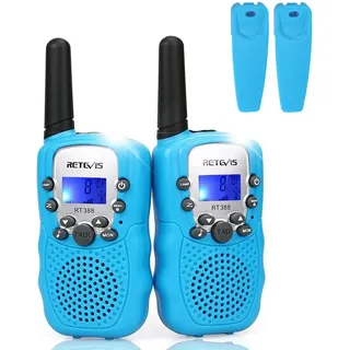 Retevis RT388 Kinder Walkie Talkie, Spielzeug mit großer Reichweite für 3-12 Jahre, 8 Kanal LCD Taschenlampe, Geschenke für Halloween, Weihnachten, Camping, Abenteuer, Wandern (1 Paar, blau)
