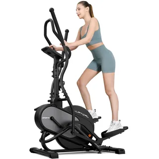 THERUN Crosstrainer für zuhause, 3-in-1 Ultraleise Magnetisch Stepper Ellipsentrainer für zuhause mit 16 Widerstandsstufen, 8 kg Schwungrad, Pulssensor, 45°-Kletterschrittbewegung (Dunkelgrau)