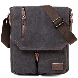 Kasgo Umhängetasche Herren, Wasserabweisend Vintage Segeltuch Herrentasche Schultertasche Klassische Kuriertasche Crossbody für Arbeit Schule Dunkelgrau