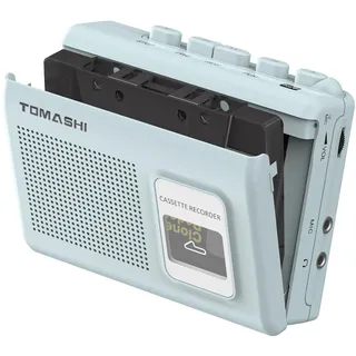 Tragbarer Kassettenspieler, Kassettenrekorder mit integriertem Lautsprecher, Mikrofon, Kopfhöreranschluss, 11,6 x 9,0 x 3,5 cm (Blau)