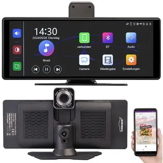Lescars IPS-HD-Touchscreen, Android&Apple CarPlay, 10,26"/26 cm, 2K-Frontcam