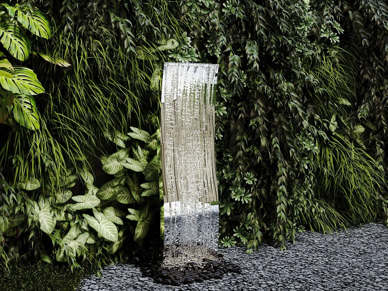 Außenbrunnen Welle aus Edelstahl - H 130 cm - Silberfarben - HOKI