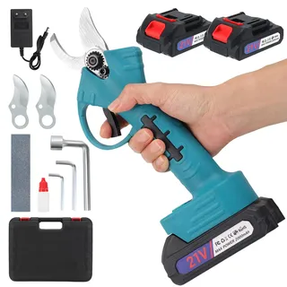 Akku Astschere, 33 MM Elektrische Gartenschere mit bürstenlosem Motor,mit 2x2000 mAh Batterien, SK7 Bypass-Baumschere, Professionelle bürstenlose Gartenschere für Äste, Büsche und Stämme
