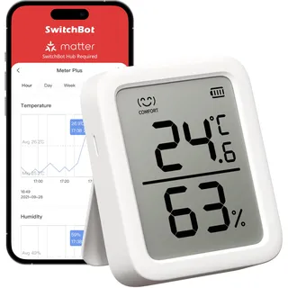 SwitchBot Thermometer Hygrometer Plus Bluetooth Hygrometer Digital Temperatur Feuchtigkeit Sensor mit APP & Datenspeicherung, Taupunkt/VPD/Absolute Feuchtigkeitssensor