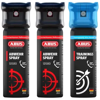ABUS Abwehrspray SDS80 2er Set zur Tierabwehr + Trainingsspray – Pfefferspray zur Selbstverteidigung bei Tierangriffen – mit Jet-Sprühstrahl für bis zu 5 Meter Reichweite – funktioniert auch kopfüber