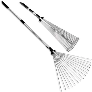 TABOR TOOLS J16E Gartenrechen, Metall Harke mit teleskopierbare Griff (82-160cm), verstellbare Laubbesen mit zusammenklappbare Werkzeugkopf (20cm - 58cm)