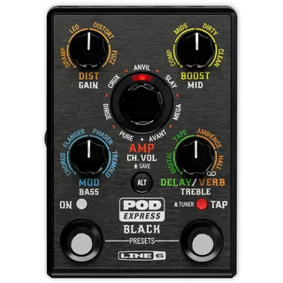 Line 6 POD Express Black – Ultrakompakter Hi-Gain Gitarrenverstärker & Effektprozessor mit einzigartigen 7 Amps, 7 Lautsprecherboxen, 17 eingebauten Effekten, USB-C Schnittstelle für Aufnahmen