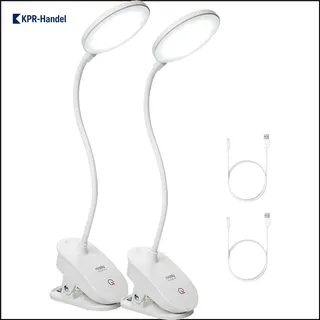 Miady 2 Stück Leselampe Bett Klemmleuchte USB Wiederaufladbare Klemmlampe 3 Helligkeiten Augenschutz Bettlampe mit Touch Dimmbar 360° Flexibel für Lesen, Schlafzimmer, Büro
