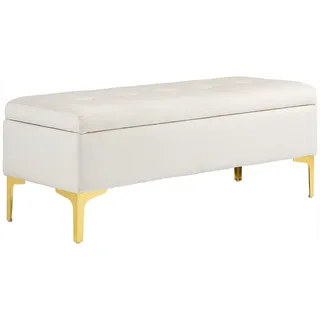 Homcom Sitzbank mit Stauraum, Polsterbank mit Samtoptik, Metallbeine, Beige