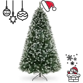 LUCKZON Künstlicher Weihnachtsbaum 6FT 182cm, Grün-gelb, schwer entflammbar, Zweige spritzgeschichtet, Tannenbaum, 756T Zweige, 250 warmweiße LED, 51 Kiefernkerzen, 8 Zoll grün