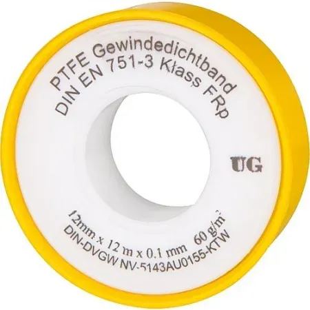 Teflon Dichtband PTFE-Gewindedichtband 1 Stück mit gelber Hülle, Dicke x Länge: 0,1 mm x 12 m (GELB)