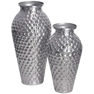 Wohnling Bodenvase Vase 2er Set Aluminium Silber Blumenvase Amphore Tischvase Modern Rund (2er Set Aluminium Silber Amphore Blumenvase Modern), Dekovase 2-teilig für Blumen Alu Tischvase Metall silberfarben