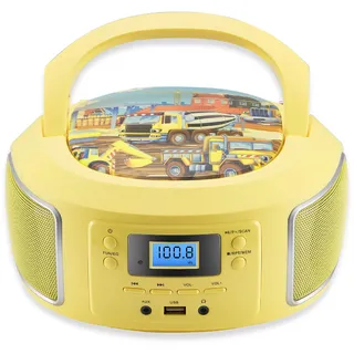 Tragbare Boombox | FM Radio | AUX-In | CD/CD-R | USB | Kopfhöreranschluss | Kompaktanlage | CD-Player | CD-Radio | Stereoanlage | Kinder Radio | Boombox (Glamour Gelb)