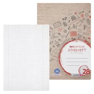 Landré herlitz Schulheft Recycling Lineatur 28 kariert mit Rand DIN A4 mit Randlinie (innen und außen), 16 Blatt, 1 St.
