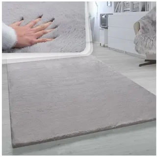 Hochflor Teppich Für Wohnzimmer Softes Kaninchenfell Imitat Kunstfell In grau