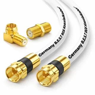 SAT Antennenkabel Koaxialkabel 135 dB Class A+ – Digital HDTV / 4K / 3D / UHD – vergoldet – 1× 90° Winkelstecker & 1x F-Verbinder inkl. – Satellitenkabel für Receiver, Router & Modem (10 Meter, Weiß)