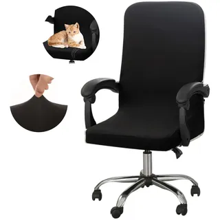 Jaotto Cover for Office Chair, Seat, Spandex, Office Chair Cover, Washable Rotatable Universal Office Chair Covers, Office Chair Covers for Computer, Armrests, Chair (Black, M)