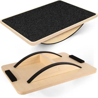 Balance Board aus Holz - Premium Balance Board & Wackelbrett für Erwachsene, Rutschfester Gleichgewichtstrainer mit Körperbalance-Übung, 33×42 cm Monobrett (Schwarz, Naturholz)