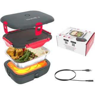 heatsbox FAITRON HeatsBox Style, Thermobehälter für Essen, Elektrische Lunchbox für Jung und Alt, Auslaufsichere Lunchbox mit Edelstahl-Innenschale und Transportdeckel, Warmhaltebox für Essen, 90 Watt