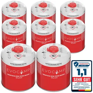 evocamp 8x Propan Butan Gaskartuschen 450g, Schraubkartusche Eurogewinde 7/16", Ventilkartusche 809 ml für Weber Q100 Q1200"