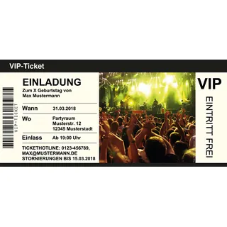 40 bis 150 Einladungskarten Geburtstag, diverse Motive, zum selber Bedrucken, professionelle Vorlagen, originell, witzig, individuell (150 Motiv Konzertticket)