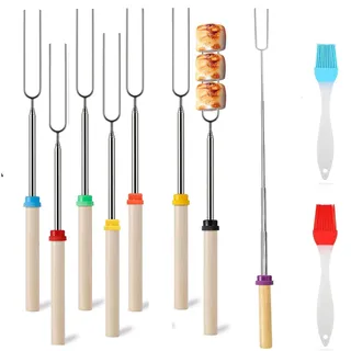 paryou Grillspieße Teleskop Marshmallow, 8 Stück Roasting Sticks, Lagerfeuer Grillgabel, Lagerfeuerspieße Edelstahl Ausziehbar 31-81cm, mit isolierten