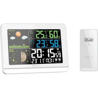 Miraval Funk-Wetterstation mit Farbdisplay Außensensor Schimmelwarner Hygrometer Barometer Datumsanzeige Mondphase Schwarz Frostalarm Wecker - Schwarz