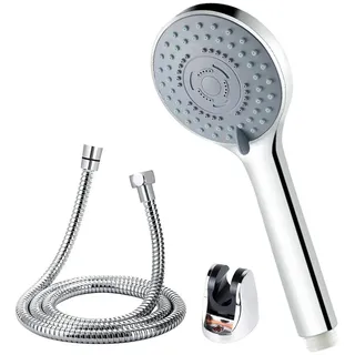 Duschkopf, Wassersparend, 5 Strahlarten, 10 cm Groß-Panel, 1.5m Schlauch, ABS Schnellreinigung - Silber