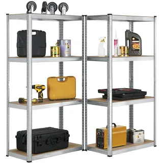 2er Set - Silber, Metall Schwerlastregal 160x80x40 cm 8 Böden 640 kg verzinkt
