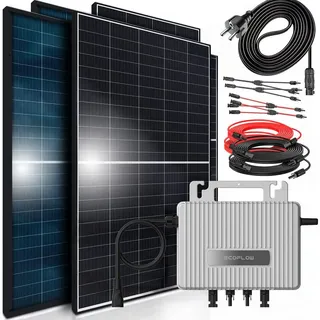 SUNNIVA® Balkonkraftwerk 800W komplett Steckdose - Eco Flow 800W Wechselrichter - PV Solaranlage Komplettset - 4x 440W BIFAZIAL, BLACK Frame, Single Glas Solarmodule - inkl. 5m Kabel - Bluetooth