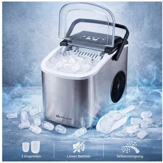 WELLENT Eiswürfelmaschine Tragbarer Eiswürfelbereiter,9 Eiswürfel in 6 Minuten,12 kg/24 H, 2 Eiswürfelgrößen, Selbstreinigung – Ideal für Zuhause, Küche & Büro silberfarben