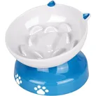 Y YHY 120ml Keramik Katzennapf mit langsamer Fütterung, erhöhter Katzennapf, geneigtes Design,Slow Feeder für Hunde und Katzen,Blau/Weiß