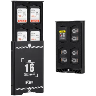 KIWIFOTOS Speicherkartenetui mit 16 Steckplätzen, Stoßfest, Ausziehbar, Aluminium, Micro SD Kartenhalter, Speichert 4 SD und 4 CF Express Typ-A und 8 x Micro SD