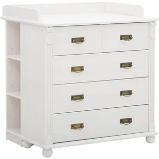 LÜTTENHÜTT Babyzimmer-Komplettset »Aimo, luxoriöser Landhausstil, Messinggriffe,« Spar-Set, Kinderbett, Wickelkommode, Unterbauregal, 5 Schubladen, 3 Stk. tlg. aus Massivholz; FSC®-Holz aus gewissenhaft bewirtschafteten Wäldern, weiß