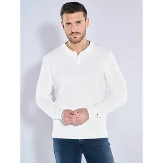emilio adani Herren Pullover mit Polo-Kragen Weiß regular uni Knopfleiste - M