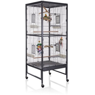 Montana Cages Vogelkäfig Casa 60 Vogelkäfig für kleine Vogelarten wie Sittiche und ähnliche, (BxTxH): ca. 60 x 60 x 155cm, Zink- und Schwermetall-frei, Ungiftig grau