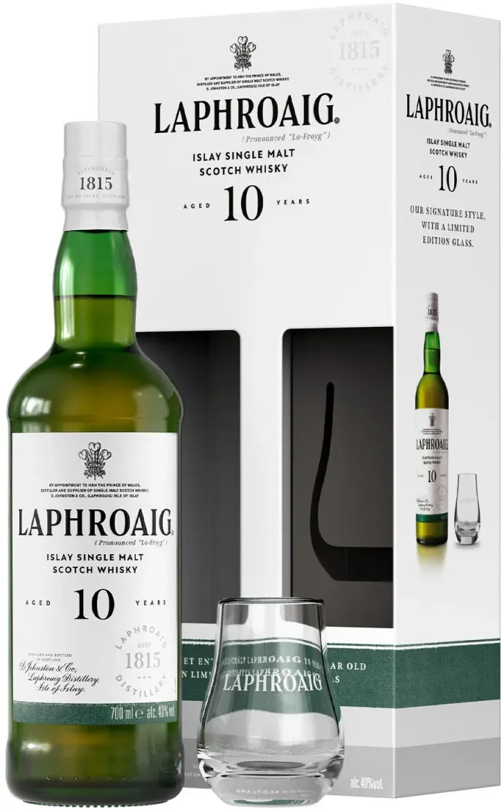 Laphroaig 10 Jahre - Geschenkset mit Glas - Islay Single Malt...
