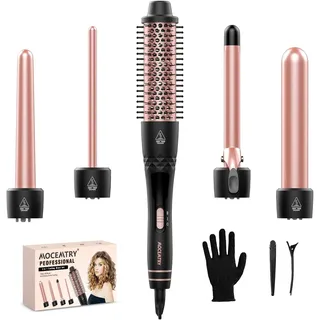 Lockenstab Set, MOCEMTRY 5 in 1 Hairstyler Austauschbaren Keramischen Trommeln (0,35"-1,25") und Thermal Brush, Sofortige Erwärmung des Lockenstäbe, mit Schutzhandschuhen und 2 Clips